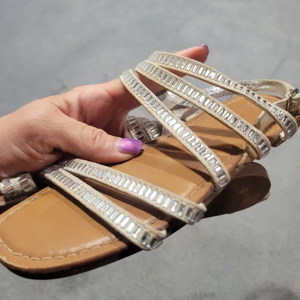 Wonder Nation Sandals Girls 13 Silver Rhinestone Strappy Dressy‎ Summer Shoes 79